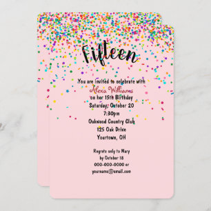 Convites confetti 15 Festa de aniversário