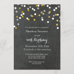Convites Confetti 50.o aniversário do quadro Dourado de pra