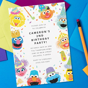 Convites Confetti Aniversário do Sesame Street Pals Confett