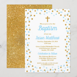 Convites Confetti Baptismo Azul e Dourado