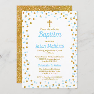 Convites Confetti Baptismo Azul e Dourado