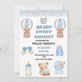CONVITES CONFETTI, BEARY SWEET MOMENT 5X7 BOY BABY SHOWER