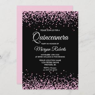 Convites Confetti Black Quinceanera Confetti, Cinzas Rosa