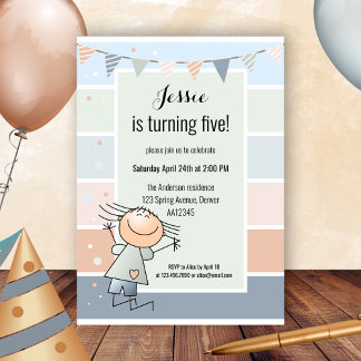Convites Confetti Bunting Simples Aniversário de criança St