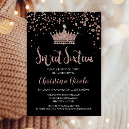 Convites Confetti Crown Rosa Dourado Glam Sweet 16