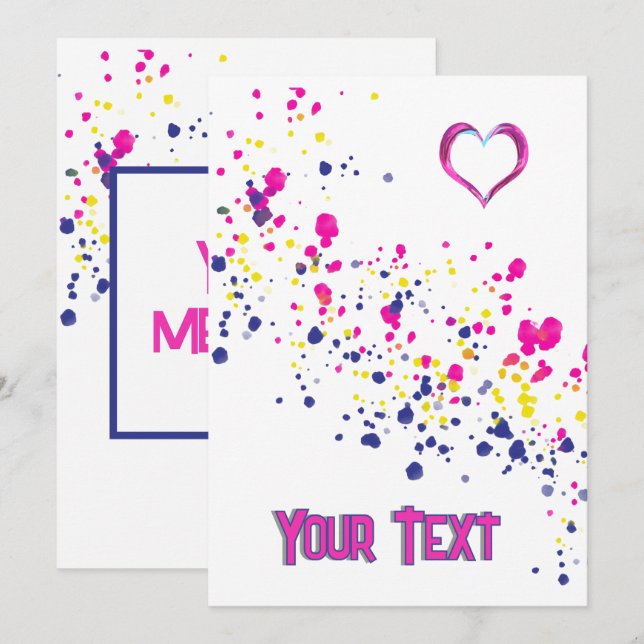 Convites Confetti Diagonal - Design Azul-Amarelo-Cor-de-Ros (Frente/Verso)