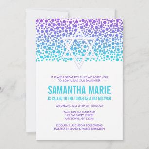 Convites Confetti Dots Purple Teal Bat Mitzvah
