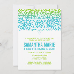 Convites Confetti Dots Teal Verde limão Bat Mitzvah