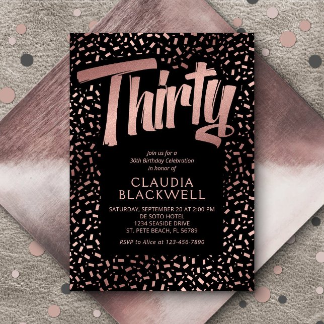 Convites Confetti Dourado aniversário de 30 anos Rosa (Criador carregado)