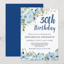 Confetti Dourado com Aquarela Azul aniversário de 