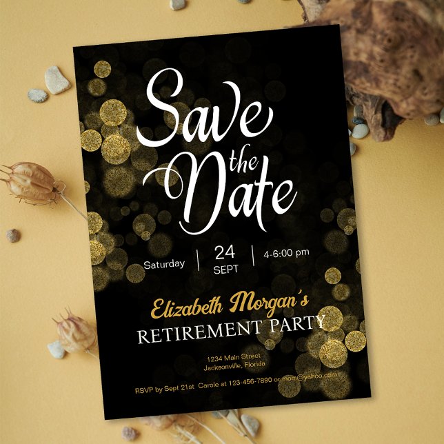 Convites Confetti Dourado da Parte de Aposentação Salvar Da (Retirement Party Gold Confetti Save the Date Invitation)