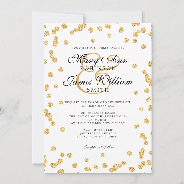 Convites Confetti Dourado de Casamento Simples e Elegante (Frente)