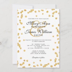 Convites Confetti Dourado de Casamento Simples e Elegante