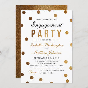 Convites Confetti Dourado Elegante e Festa de noivado branc