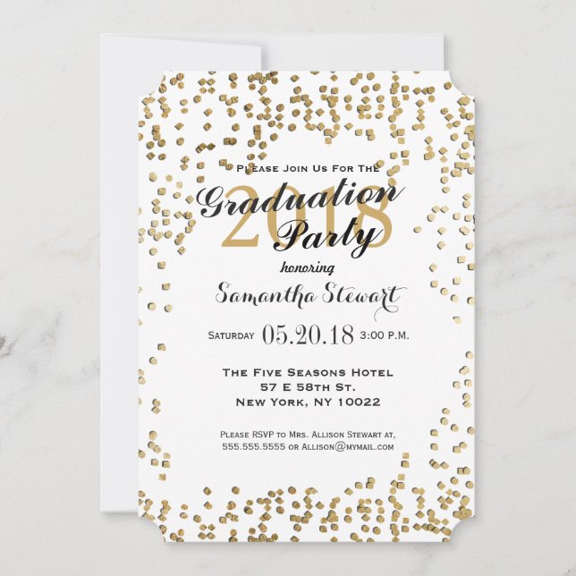 Convites Confetti Dourado Elegante e Simples Faux (Frente)