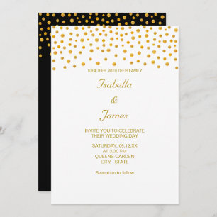 Convites Confetti Dourado Elegante em Preto e Branco