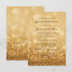 Convites Confetti Dourado Glam Glitter Silver, Forma Mínim