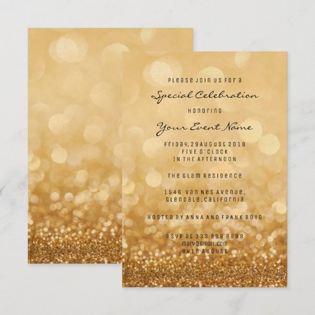 Convites Confetti Dourado Glam Glitter Silver Mínimo Formal (Frente/Verso)