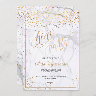 Convites Confetti Dourado Marble Faux do Partido PixDezines