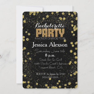 Convites Confetti Faux Glitter Bachelorette Preto e Dourado