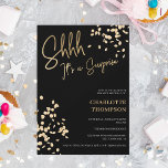 Convites Confetti, foto negra de ouro moderno, Sweet 16<br><div class="desc">É uma surpresa! Elegante ouro simples e moderno sobre foto negra 16 Docinho com confete dourado</div>