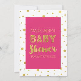 Convites Confetti Fuchsia, Dourado, Chá de fraldas Rosa Con