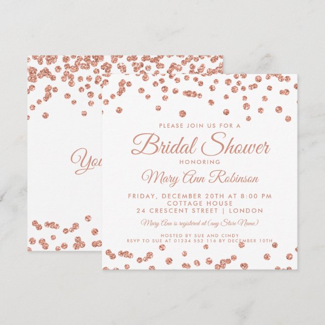 Convites Confetti Glitter de Chá de panela Dourado Faux (Frente/Verso)
