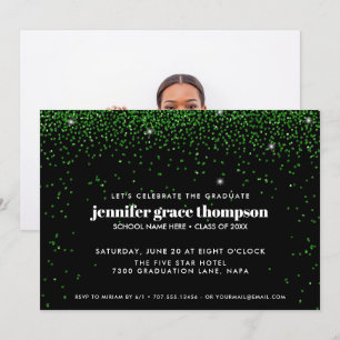 Convites Confetti Glitter Green Black Photo Formando Party