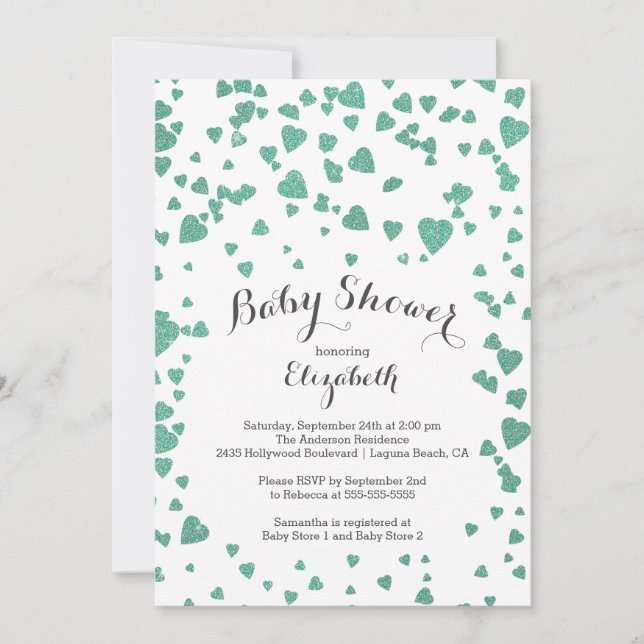 Convites Confetti Glitter Heart Chá de fraldas Invitation (Frente)