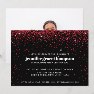 Convites Confetti Glitter Red Black Photo Festa de formatur