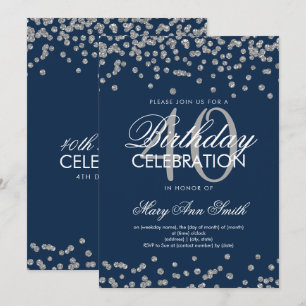 Convites Confetti Marinho Azul aniversário de 40 anos de P