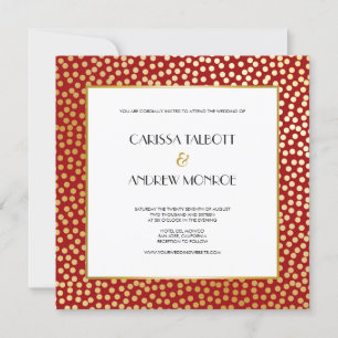 Convites Confetti Moderno Bolinhas Vermelho e Dourado