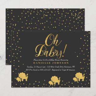 Convites Confetti preto e Dourado, Chá de fraldas de leão