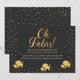 Convites Confetti preto e Dourado, Chá de fraldas de leão d