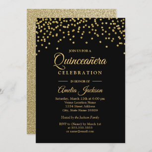Convites Confetti Quinceanera Confetti Dourado Black Sparkl
