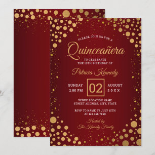 Convites Confetti Quinceanera Vermelha E Dourada