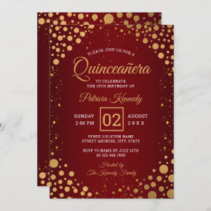 Convites Confetti Quinceanera Vermelho E Dourado