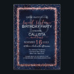 Convites Confetti Sweet Dourado Rosa Azul-marinho  16<br><div class="desc">O elegante, glamouroso e moderno convite de aniversário de dezesseis anos é perfeito para o evento contemporâneo e na moda. Ele apresenta uma borda de confete brilhante brilhante brilhante, cor-de-rosa rosa-rosa, falsa, impressa em cima de um fundo de cor azul-marinho artístico. O verso exibe a mesma brilho, mas aspergida em...</div>