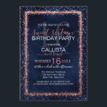 Convites Confetti Sweet Dourado Rosa Azul-marinho  16<br><div class="desc">O elegante, glamouroso e moderno convite de aniversário de dezesseis anos é perfeito para o evento contemporâneo e na moda. Ele apresenta uma borda de confete brilhante brilhante brilhante, cor-de-rosa rosa-rosa, falsa, impressa em cima de um fundo de cor azul-marinho artístico. O verso exibe a mesma brilho, mas aspergida em...</div>