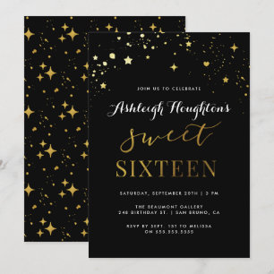 Convites Confetti Sweet, Estrela Negra e Dourada Moderna 16