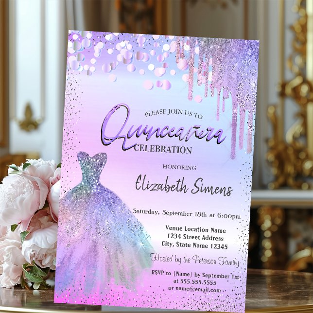 Convites Confetti,Vestido,Violeta Quinceañera (Criador carregado)