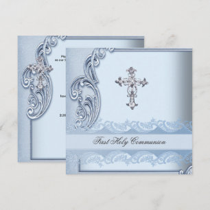 Convites Confirmação Azul de Primeira Comunhão 2