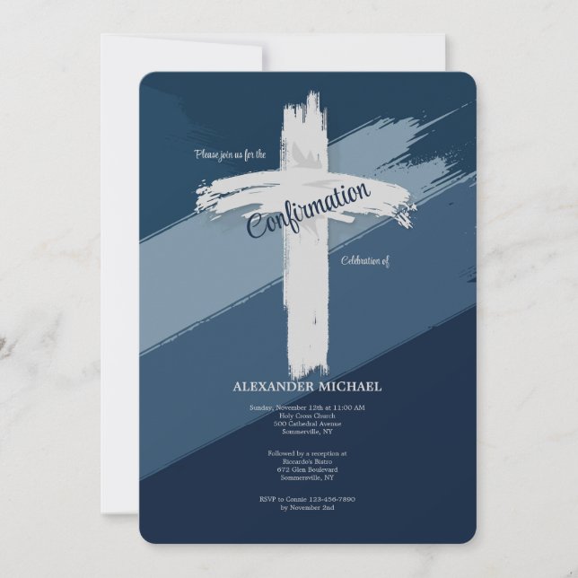 Convites Confirmação Azul Moderna (Frente)