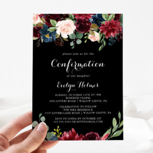 Convites Confirmação Botânica Rústica Preta