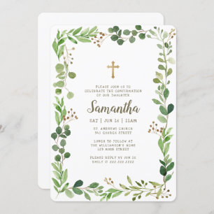 Convites Confirmação Da Cruz De Folhagem De Aquarela