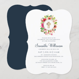 Convites Confirmação Da Cruz Floral De Aquarela