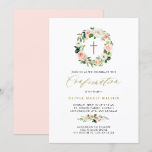 Convites Confirmação da Expiração Floral de Pêssego de Aqua