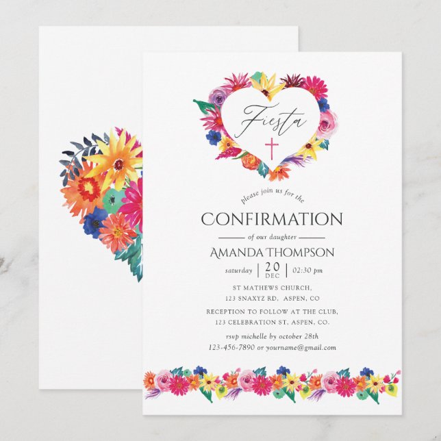 Convites Confirmação da Festa Floral em Aquarela (Frente/Verso)