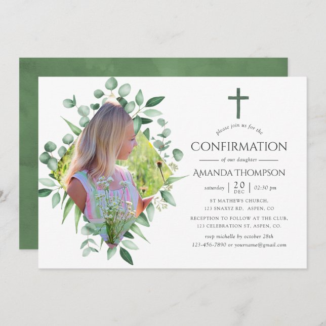 Convites Confirmação da Floresta de Cores Aquáticas (Frente/Verso)