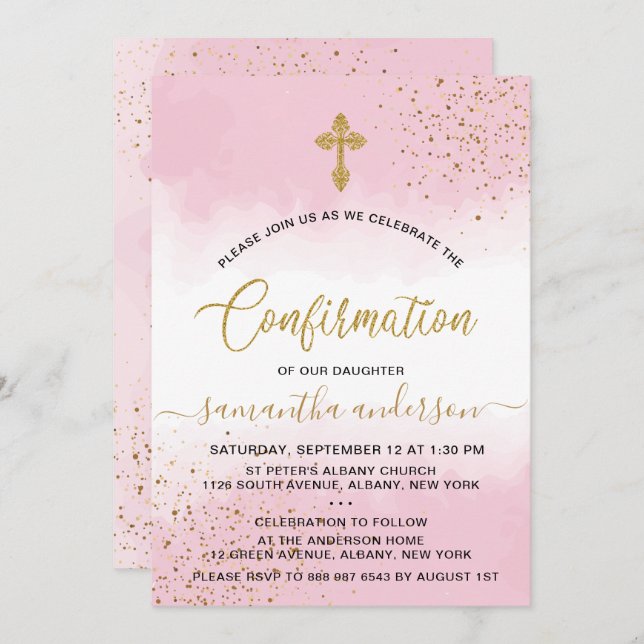 Convites Confirmação Da Garota De Água Dourada E Rosa (Frente/Verso)